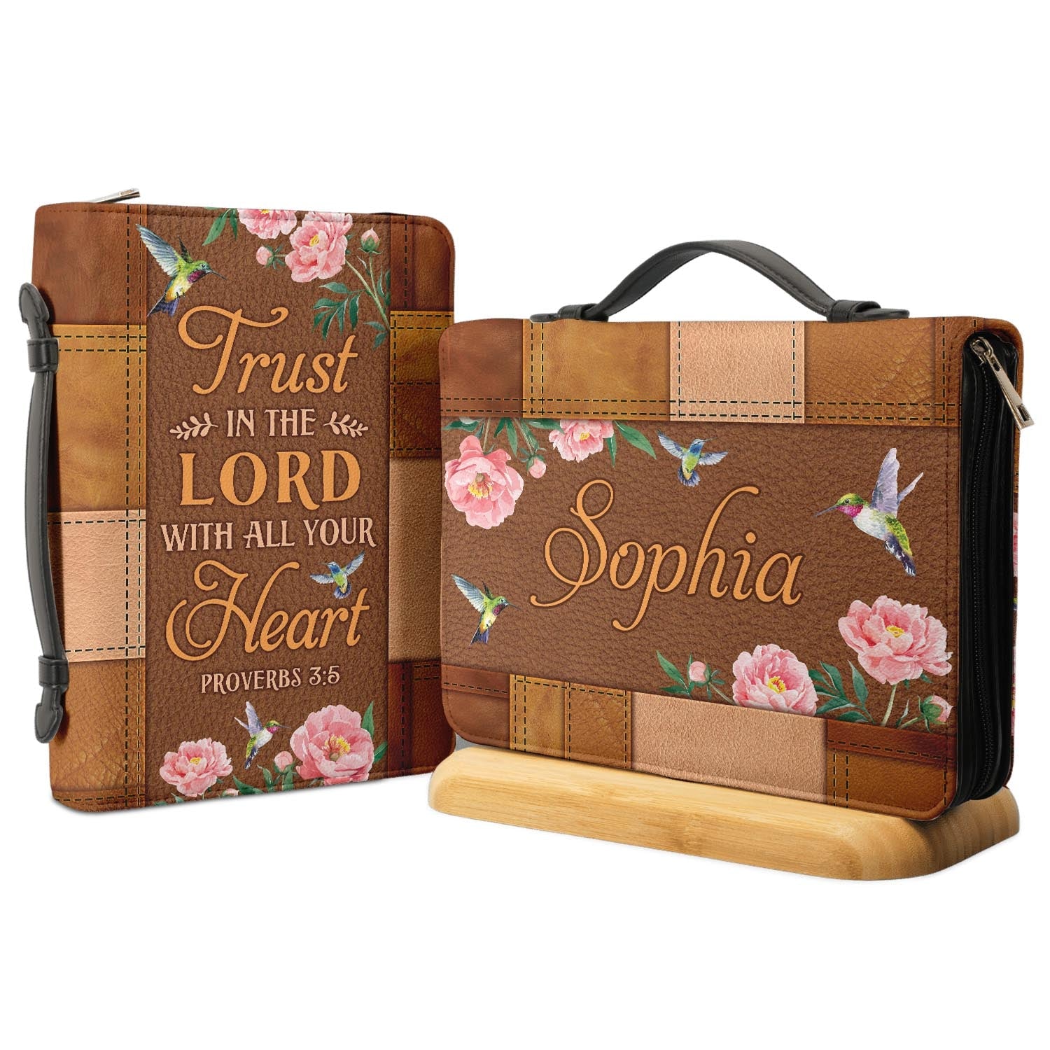 Trust In The Lord Proverbs 3 5 Hummingbird Leather Style Personalized Bible Cover - Christian Bible Covers For Women