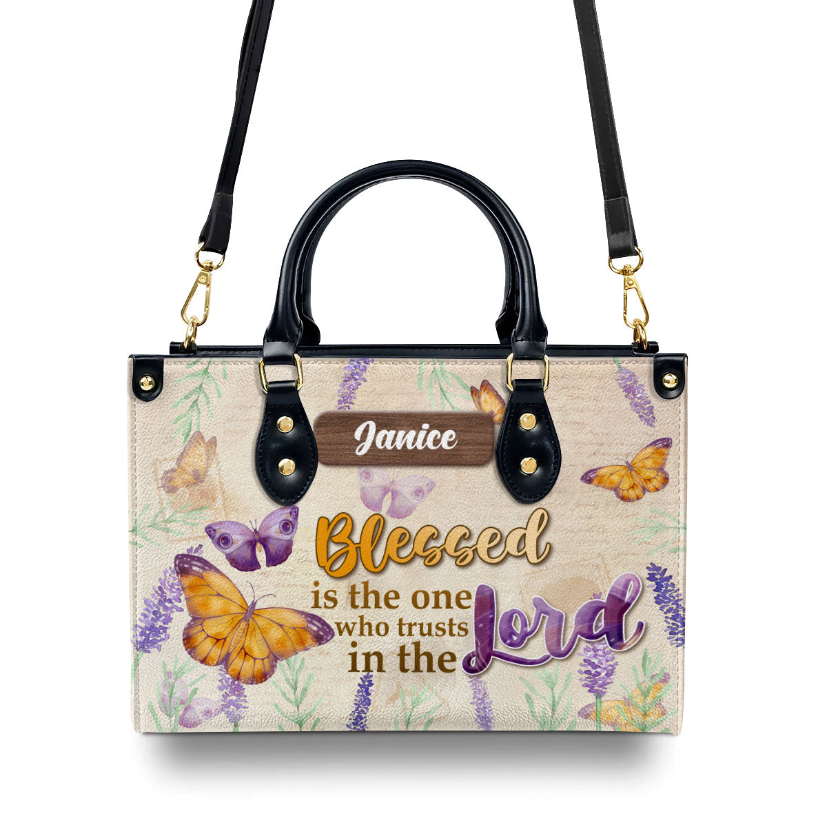 Trust In The Lord With All Your Heart Bufflies Personalized Leather Handbag - Jesus Handbag