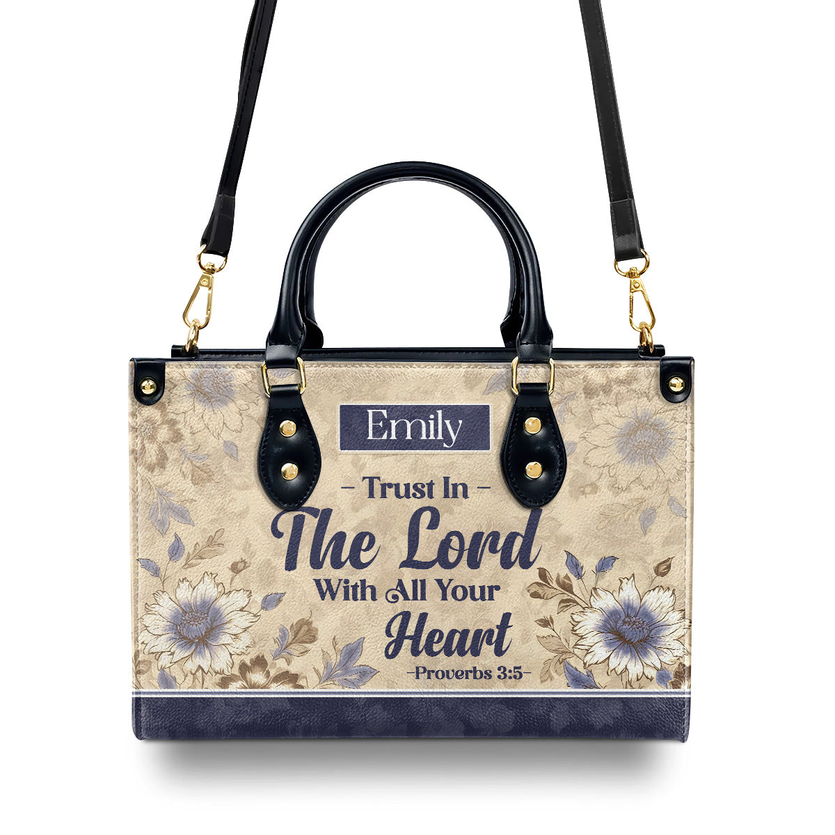 Trust In The Lord With All Your Heart Flower Personalized Leather Handbag - Jesus Handbag