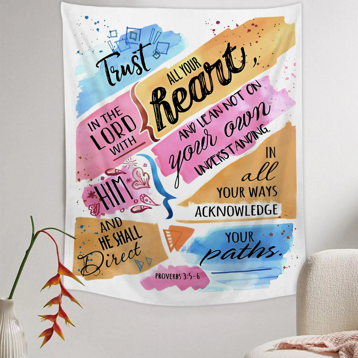 Trust In The Lord With All Your Heart Tapestry - Christian Tapestry - Bible Verse Tapestry