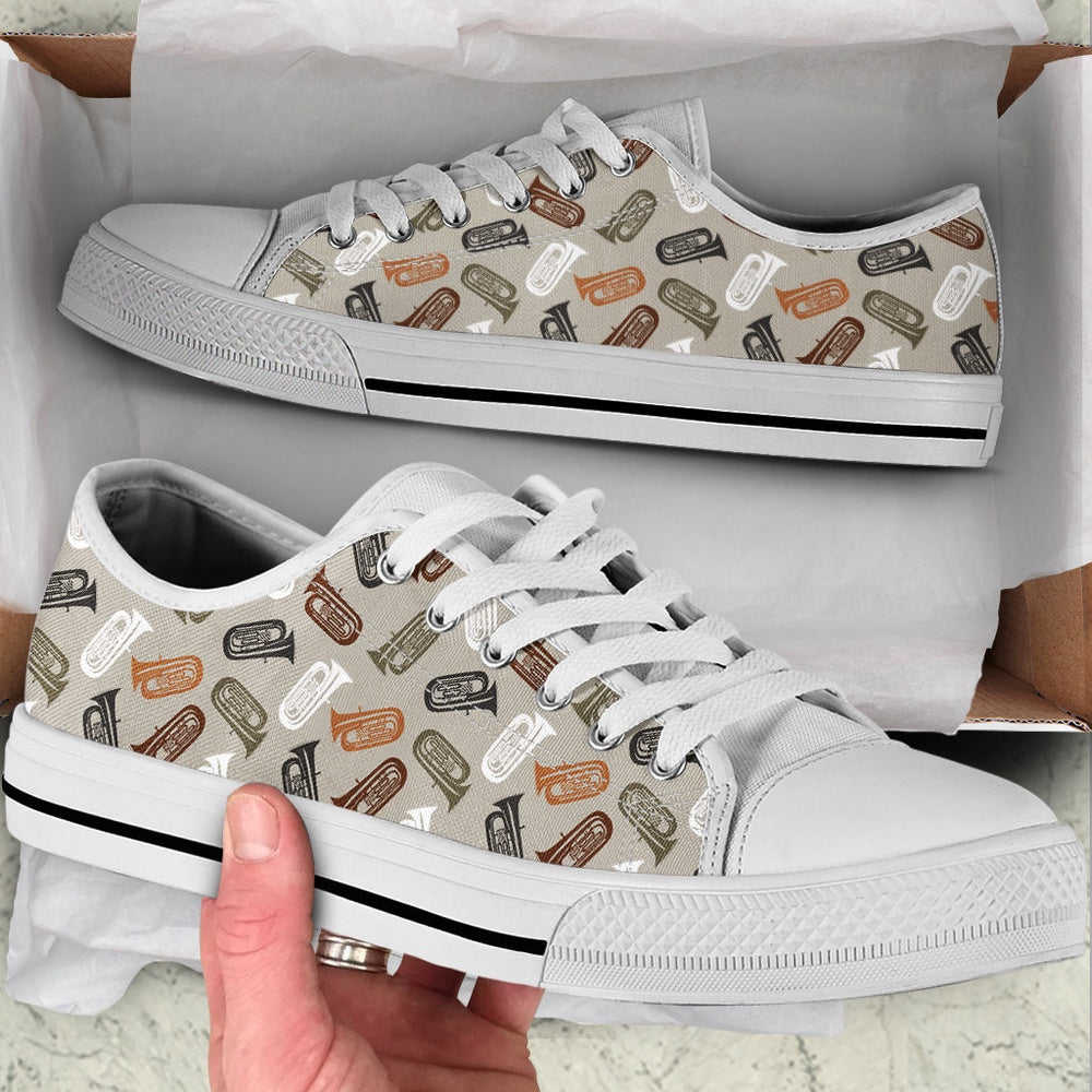 Tuba Pattern Sk Low Top Music Shoes, Canvas Shoes Design, Low Top Sneaker