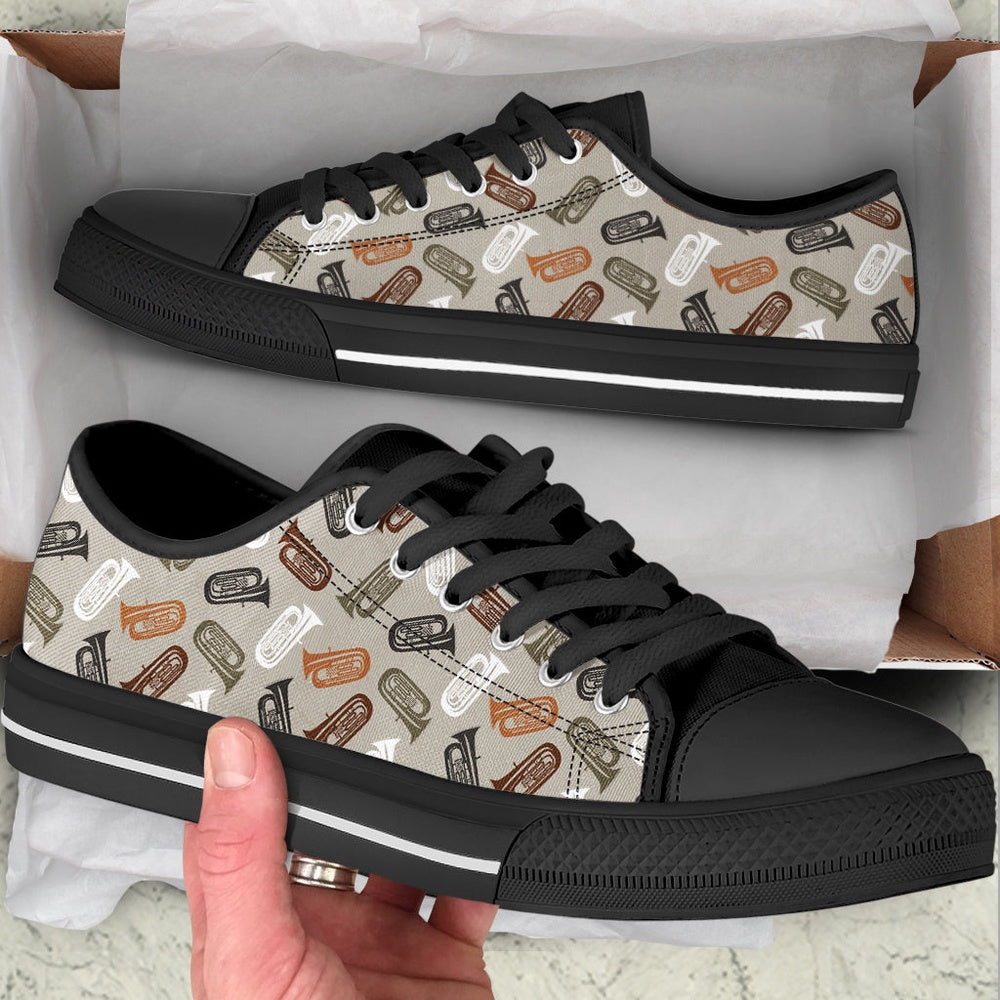 Tuba Pattern Sk Low Top Music Shoes, Canvas Shoes Design, Low Top Sneaker