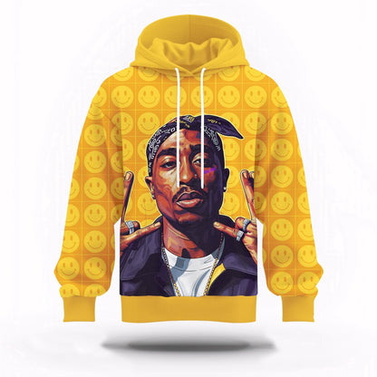 Tupac 90s Hip Hop Smiley Art 3D Hoodie, Rapper 3D Hoodie, Rap Legends Hoodie