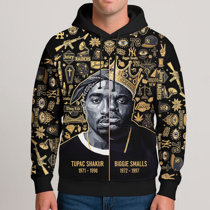 Tupac Biggie Gold Icon 3D Hoodie, Rapper 3D Hoodie, Rap Legends Hoodie