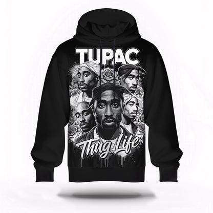 Tupac Black White Roses 3D Hoodie, Rapper 3D Hoodie, Rap Legends Hoodie