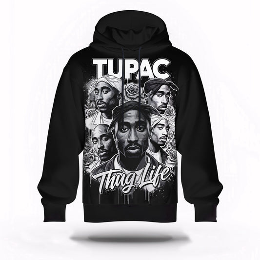 Tupac Black White Roses 3D Hoodie, Rapper 3D Hoodie, Rap Legends Hoodie