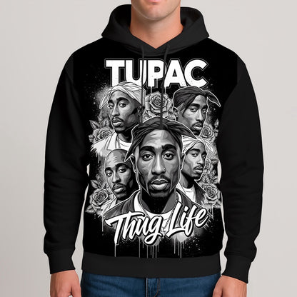 Tupac Black White Roses 3D Hoodie, Rapper 3D Hoodie, Rap Legends Hoodie