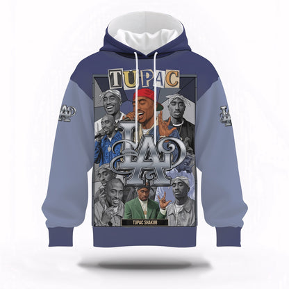 Tupac Blue Collage Star Hoodie, Rapper 3D Hoodie, Rap Legends Hoodie