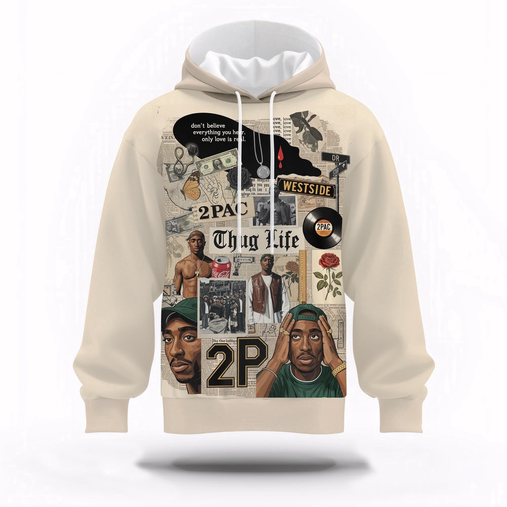 Tupac Collage Black Records Hoodie, Rapper 3D Hoodie, Rap Legends Hoodie