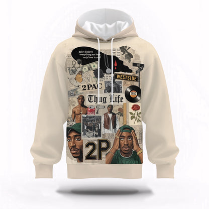 Tupac Collage Black Records Hoodie, Rapper 3D Hoodie, Rap Legends Hoodie