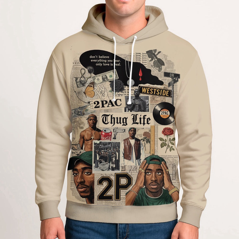 Tupac Collage Black Records Hoodie, Rapper 3D Hoodie, Rap Legends Hoodie