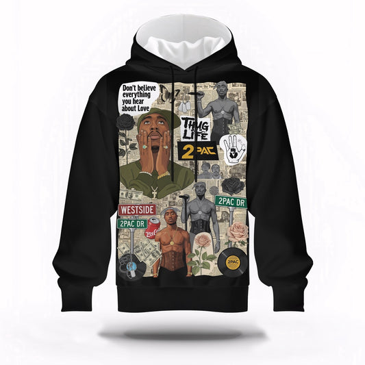 Tupac Collage Green Thug Life Hoodie, Rapper 3D Hoodie, Rap Legends Hoodie
