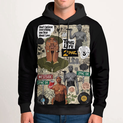 Tupac Collage Green Thug Life Hoodie, Rapper 3D Hoodie, Rap Legends Hoodie