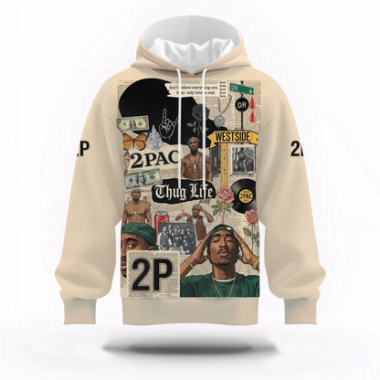 Tupac Collage Thug Life Hoodie, Rapper 3D Hoodie, Rap Legends Hoodie