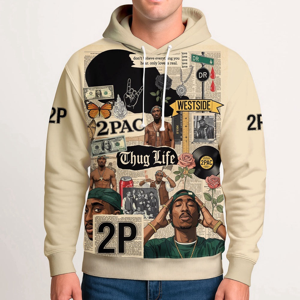 Tupac Collage Thug Life Hoodie, Rapper 3D Hoodie, Rap Legends Hoodie