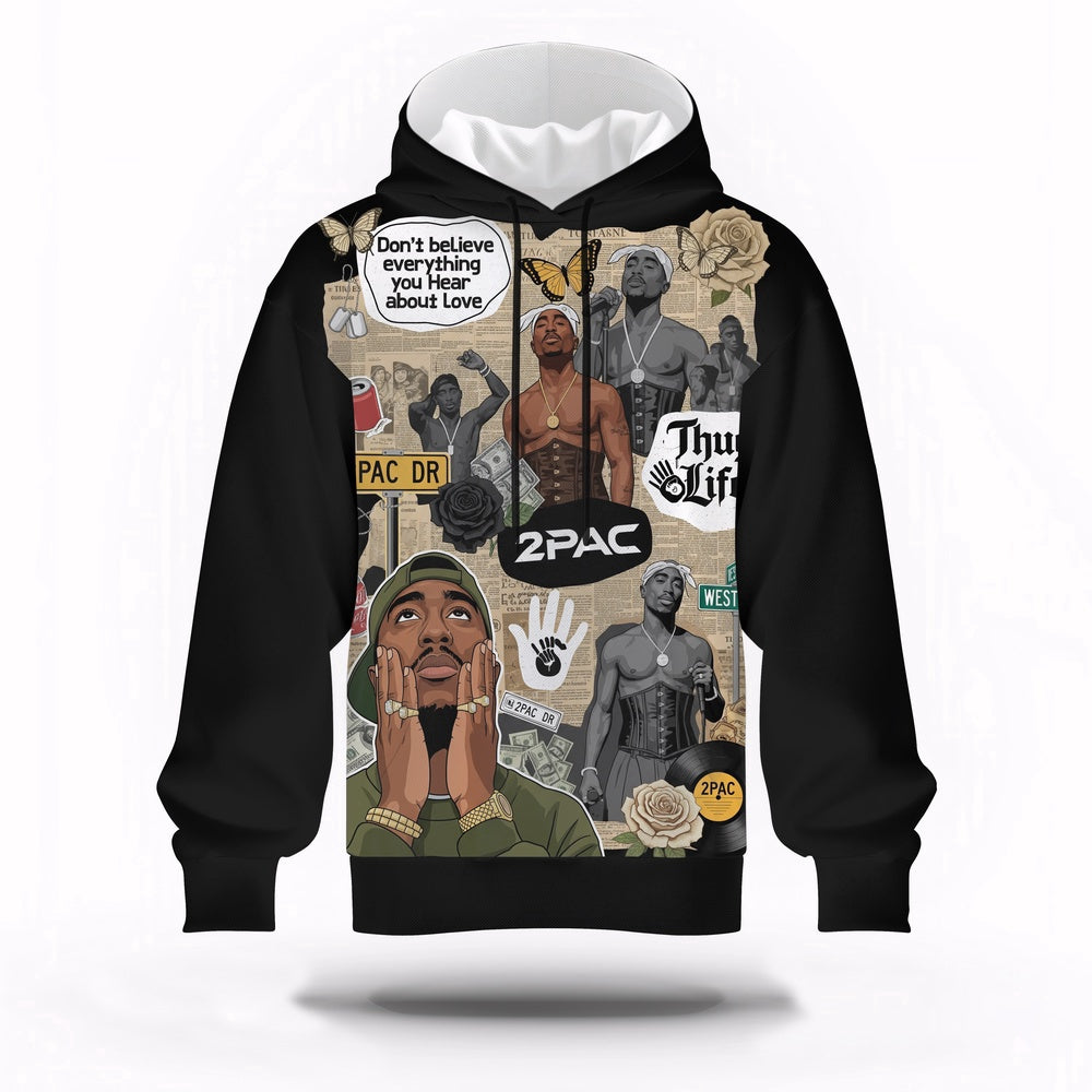 Tupac Collage Vintage Sepia Hoodie, Rapper 3D Hoodie, Rap Legends Hoodie