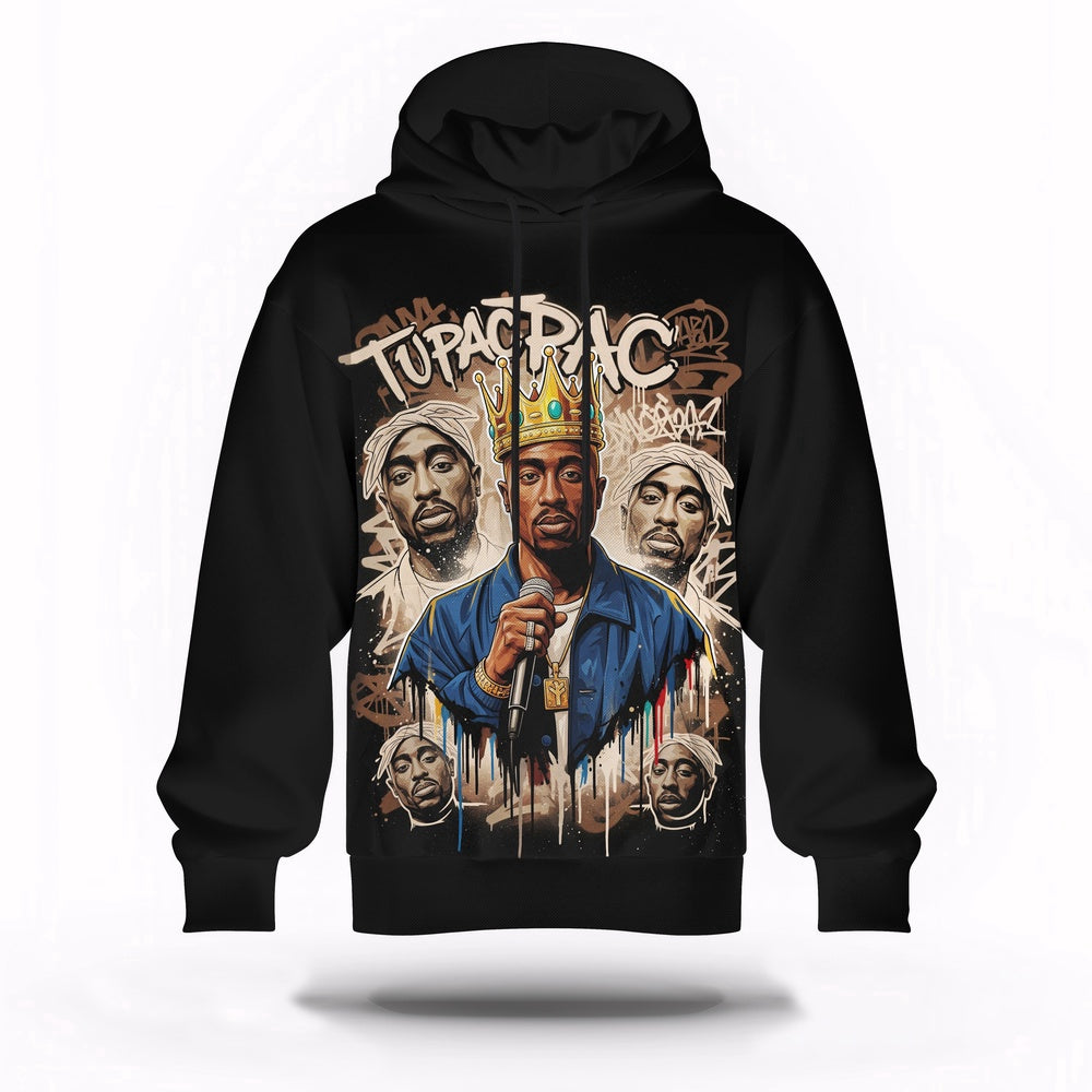 Tupac Crown Rap King Vintage 3D Hoodie, Rapper 3D Hoodie, Rap Legends Hoodie