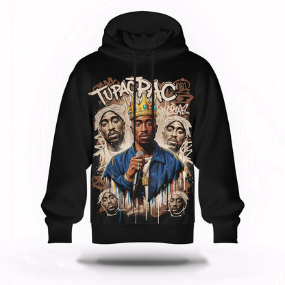 Tupac Crown Rap King Vintage 3D Hoodie, Rapper 3D Hoodie, Rap Legends Hoodie
