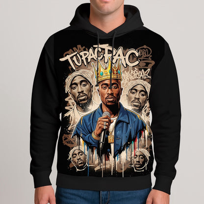 Tupac Crown Rap King Vintage 3D Hoodie, Rapper 3D Hoodie, Rap Legends Hoodie