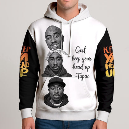 Tupac Girl Keep Head Up Hoodie, Rapper 3D Hoodie, Rap Legends Hoodie