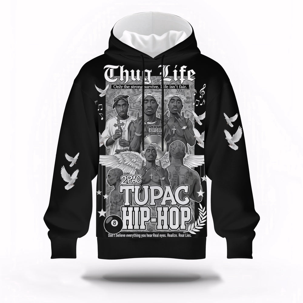 Tupac Hip Hop Thug Life Angel Hoodie, Rapper 3D Hoodie, Rap Legends Hoodie