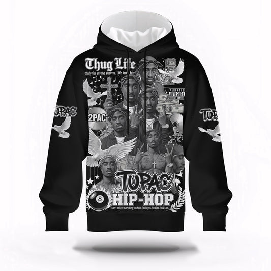 Tupac Hip Hop Thug Life Collage Hoodie, Rapper 3D Hoodie, Rap Legends Hoodie