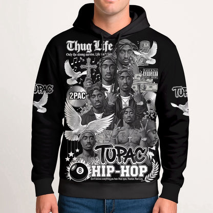 Tupac Hip Hop Thug Life Collage Hoodie, Rapper 3D Hoodie, Rap Legends Hoodie