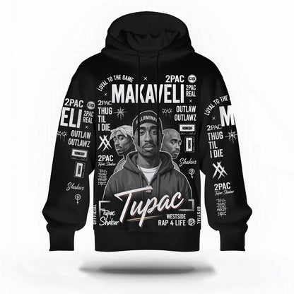 Tupac Makaveli Portrait Hoodie, Rapper 3D Hoodie, Rap Legends Hoodie
