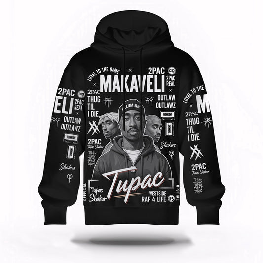 Tupac Makaveli Portrait Hoodie, Rapper 3D Hoodie, Rap Legends Hoodie