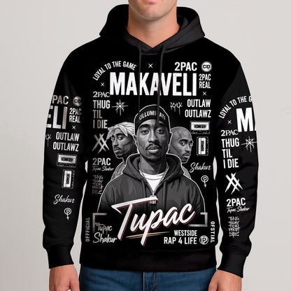 Tupac Makaveli Portrait Hoodie, Rapper 3D Hoodie, Rap Legends Hoodie