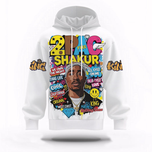 Tupac Shakur King Graffiti Hoodie, Rapper 3D Hoodie, Rap Legends Hoodie