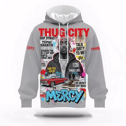 Tupac Shakur Thug City Lowrider Gray Hoodie, Rapper 3D Hoodie, Rap Legends Hoodie