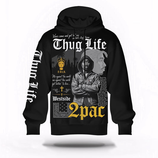 Tupac Thug Life Cross Hoodie, Rapper 3D Hoodie, Rap Legends Hoodie