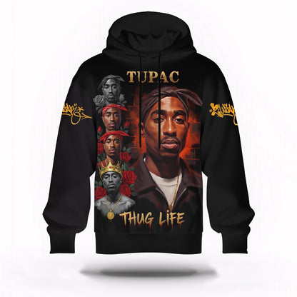Tupac Thug Life Legendary Rap Hoodie, Rapper 3D Hoodie, Rap Legends Hoodie