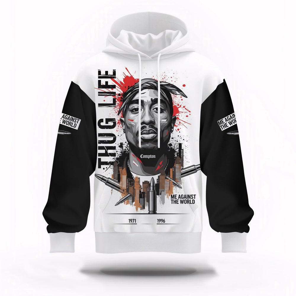 Tupac Thug Life Sketch Minimal Hoodie, Rapper 3D Hoodie, Rap Legends Hoodie