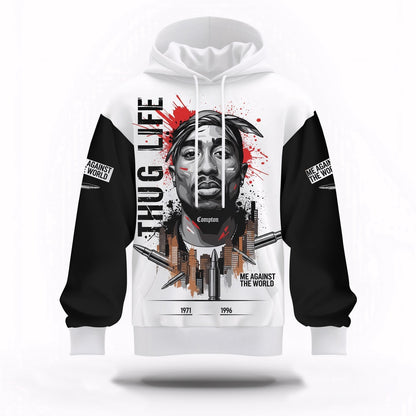 Tupac Thug Life Sketch Minimal Hoodie, Rapper 3D Hoodie, Rap Legends Hoodie