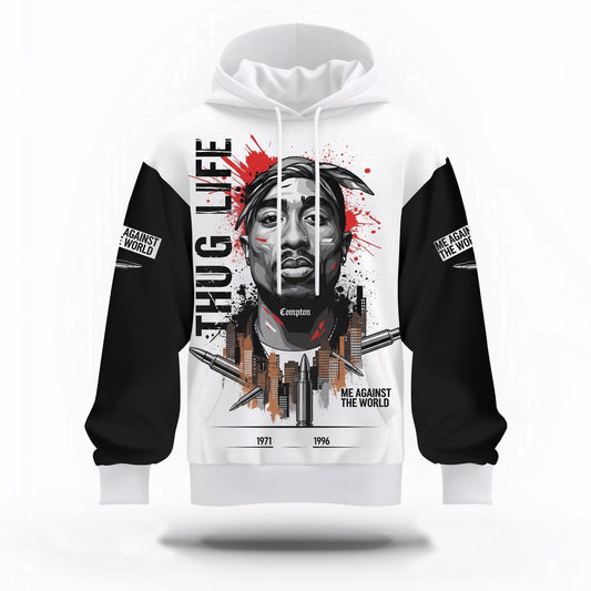 Tupac Thug Life Sketch Minimal Hoodie, Rapper 3D Hoodie, Rap Legends Hoodie