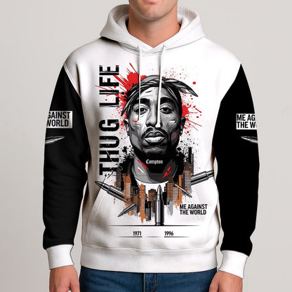 Tupac Thug Life Sketch Minimal Hoodie, Rapper 3D Hoodie, Rap Legends Hoodie