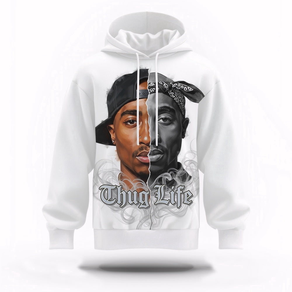 Tupac Thug Life Split Face 3D Hoodie, Rapper 3D Hoodie, Rap Legends Hoodie