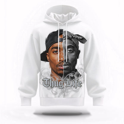 Tupac Thug Life Split Face 3D Hoodie, Rapper 3D Hoodie, Rap Legends Hoodie