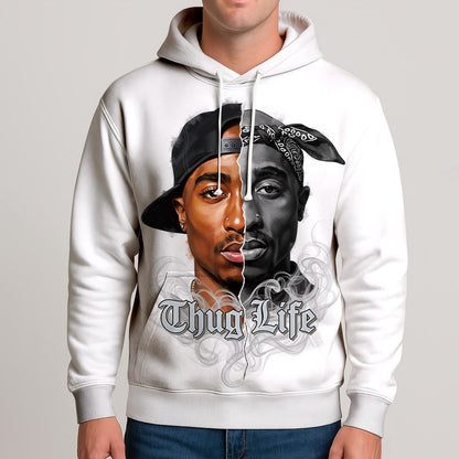Tupac Thug Life Split Face 3D Hoodie, Rapper 3D Hoodie, Rap Legends Hoodie