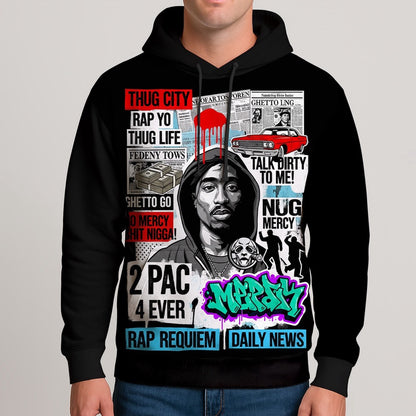 Tupac Thug Life Street Legend Graphic Art Hoodie, Rapper 3D Hoodie, Rap Legends Hoodie