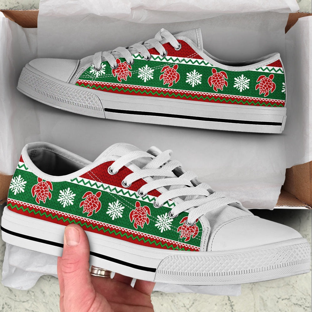 Turtle Christmas Knitted Seamless Low Top Shoes , Low Top Sneaker, Low Top Canvas Shoes