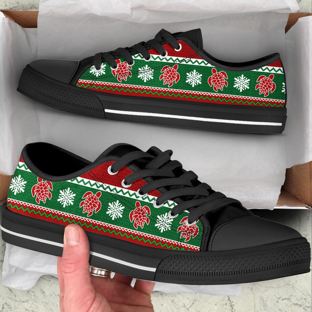 Turtle Christmas Knitted Seamless Low Top Shoes , Low Top Sneaker, Low Top Canvas Shoes