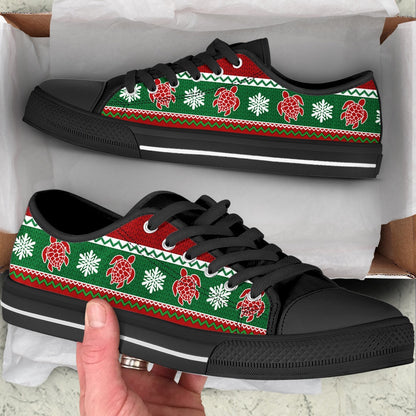 Turtle Christmas Knitted Seamless Low Top Shoes , Low Top Sneaker, Low Top Canvas Shoes