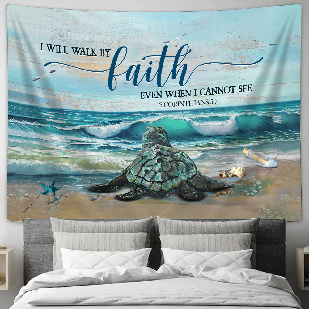 Turtle I Will Walk By Faith Tapestry - Christian Wall Tapestries