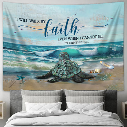 Turtle I Will Walk By Faith Tapestry - Christian Wall Tapestries