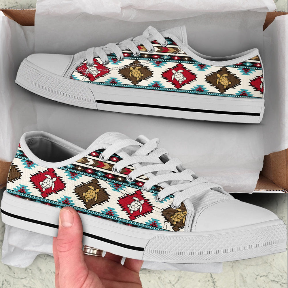 Turtle Native Stripe Pattern Low Top Shoes , Low Top Sneaker, Low Top Canvas Shoes