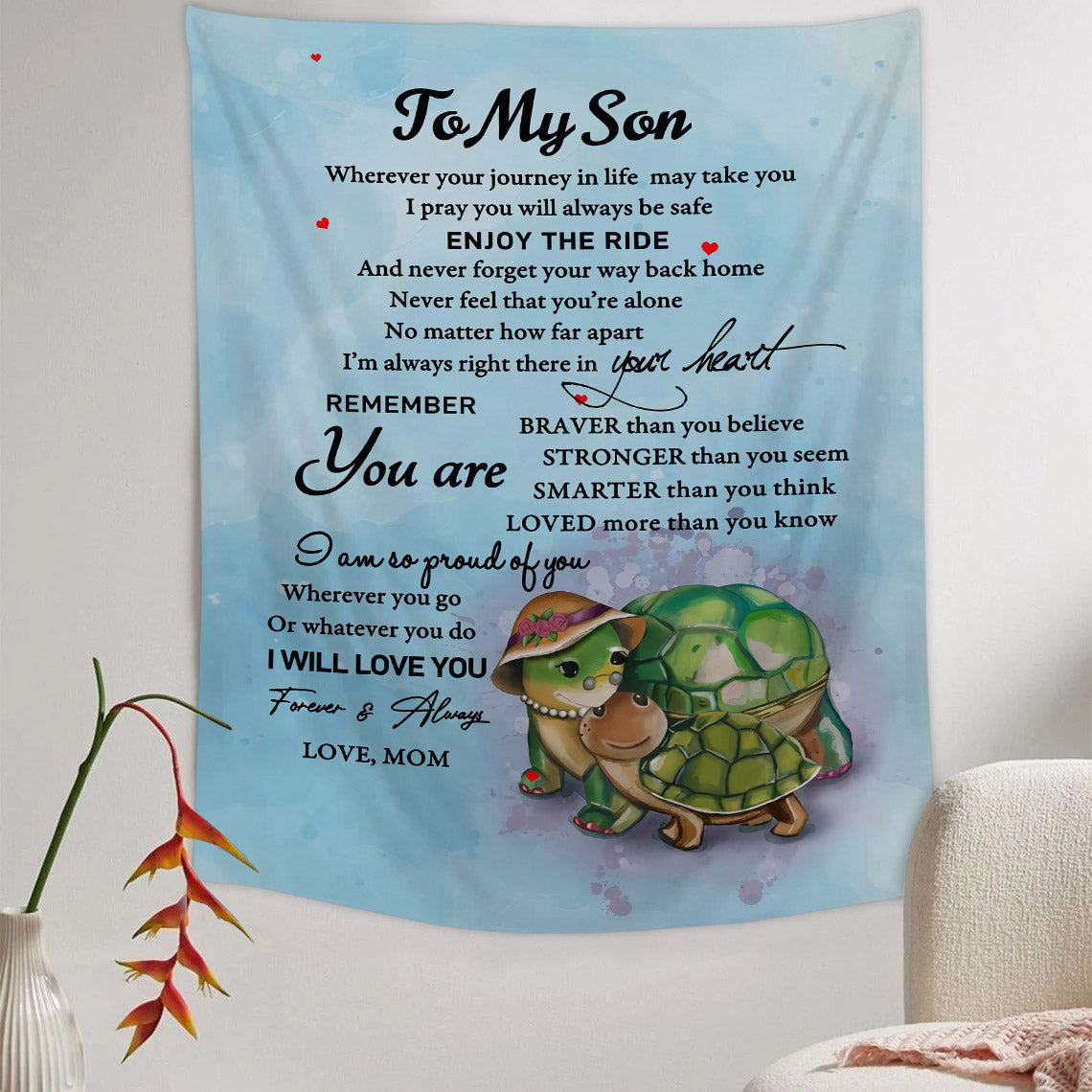 Turtle To My Son Tapestry - Christian Tapestry - Bible Verse Tapestry