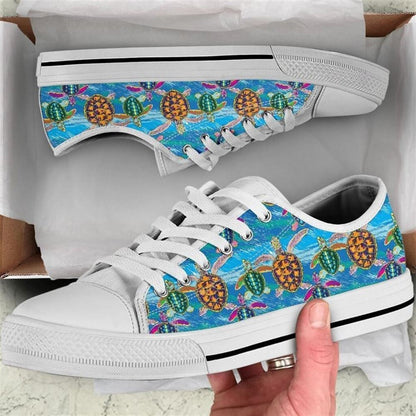 Turtle Watercolor Low Top Shoes, Low Top Sneaker, Low Top Canvas Shoes